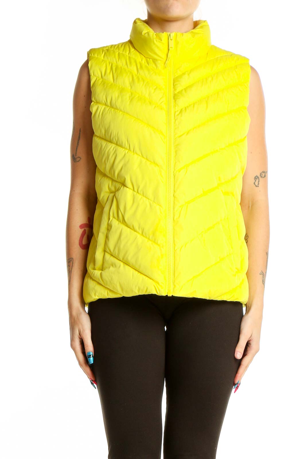 Yellow Quilted Puffer Vest Front