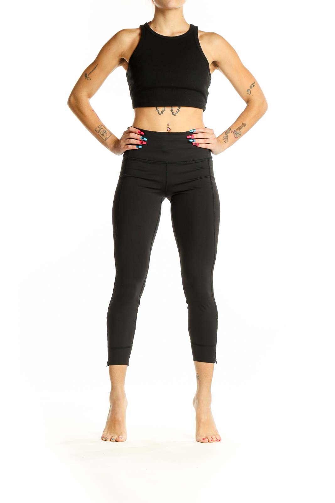 Black High-Waisted Crop Sports Leggings Front