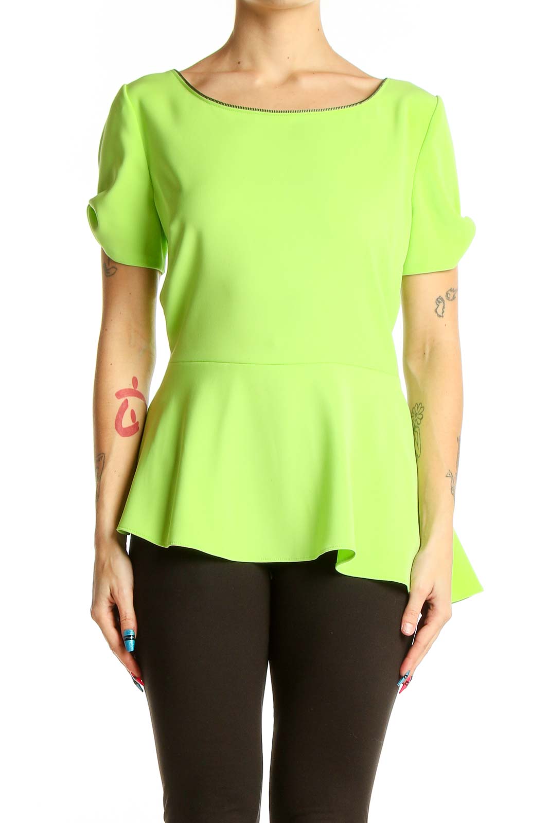 Lime Green Peplum Short Sleeve Top Front