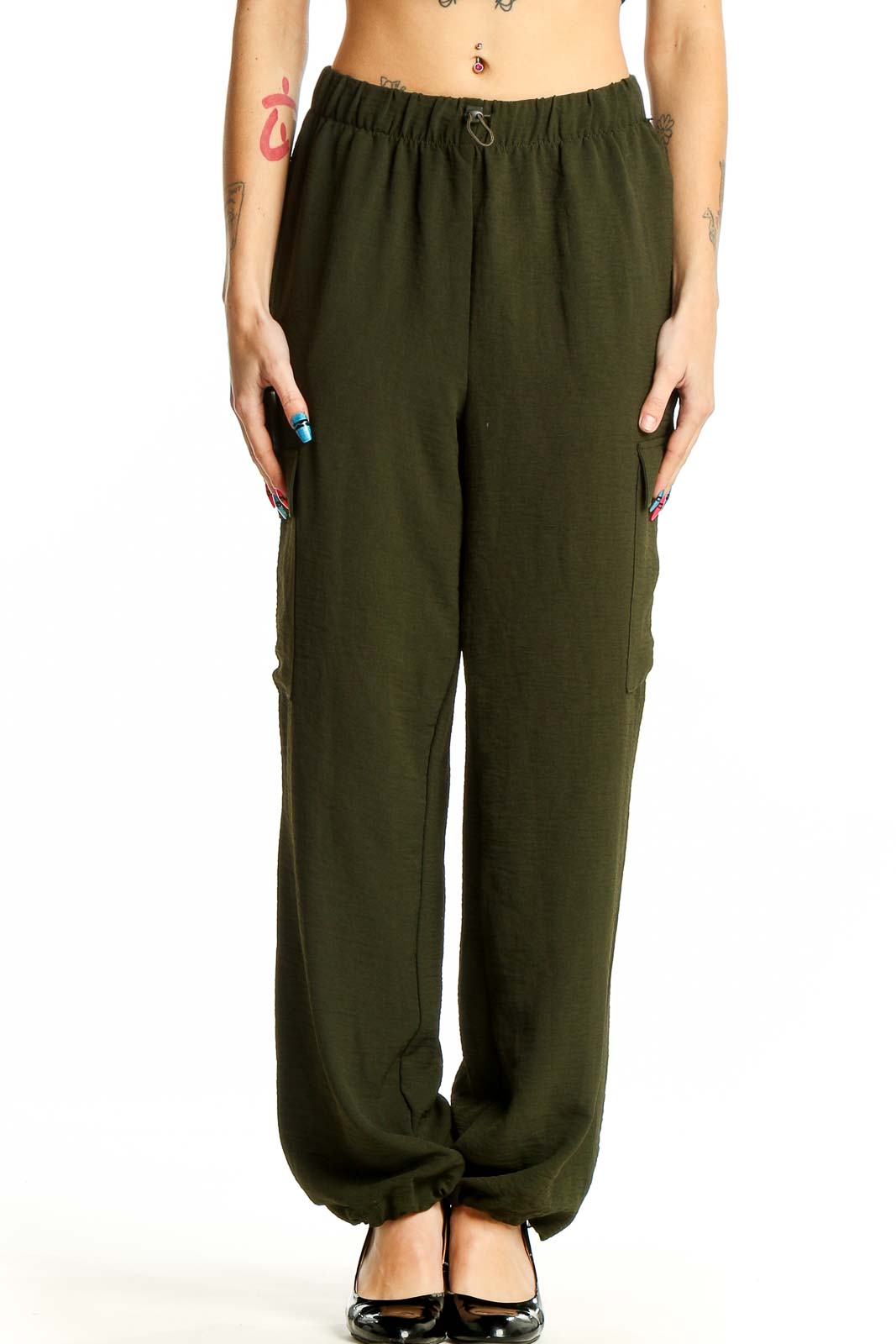 Olive Green Relaxed Cargo Pants Front