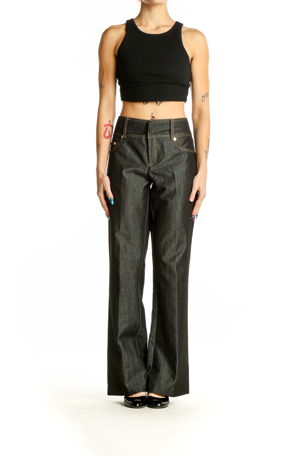 Dark Gray Wide-Leg Dress Pants Front