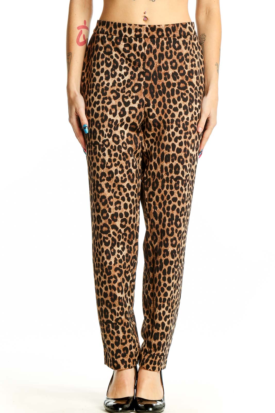 Leopard Print Elastane Blend Trousers Front