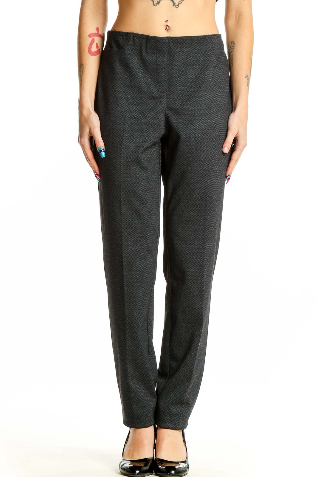 Dark Gray Textured Straight-Leg Trousers Front