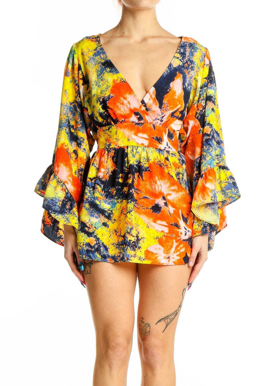 Vibrant Floral Print Mini Dress Front