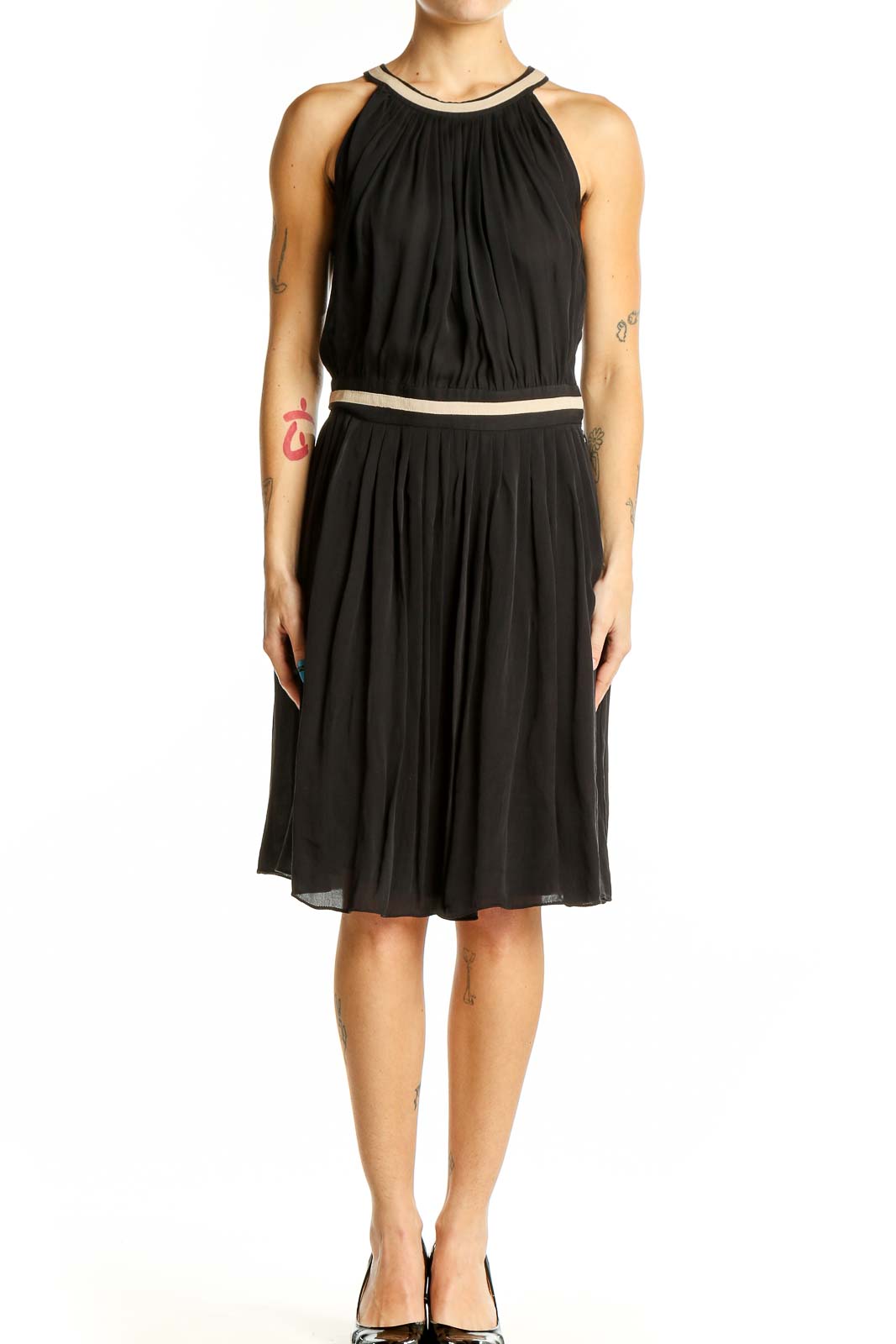 Black Silk Halter Neck Cocktail Dress Front