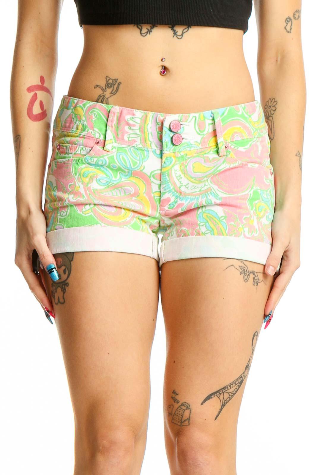 Pastel Floral Print Cotton Blend Shorts Front