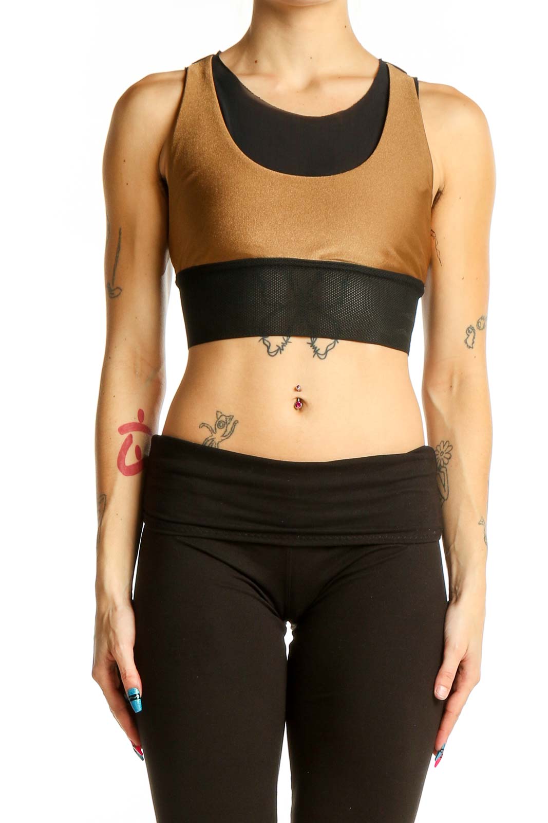 Bronze Metallic Racerback Sports Bra Front