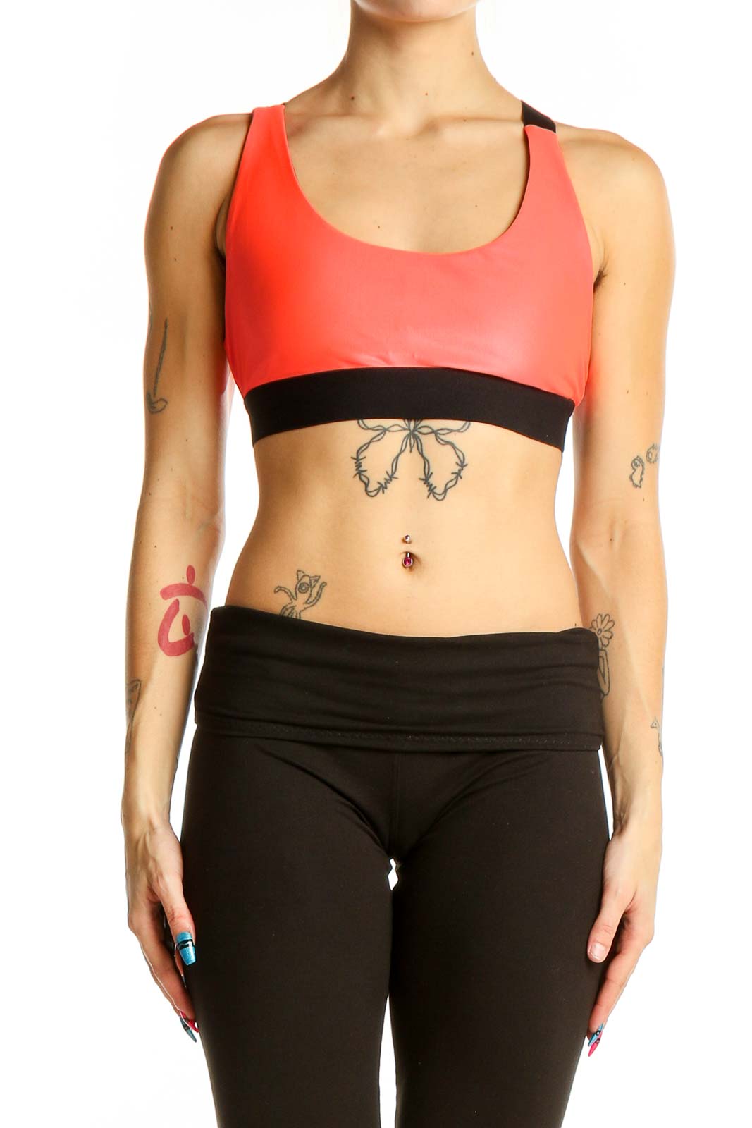 Red and Black Athletic Crop Top Front