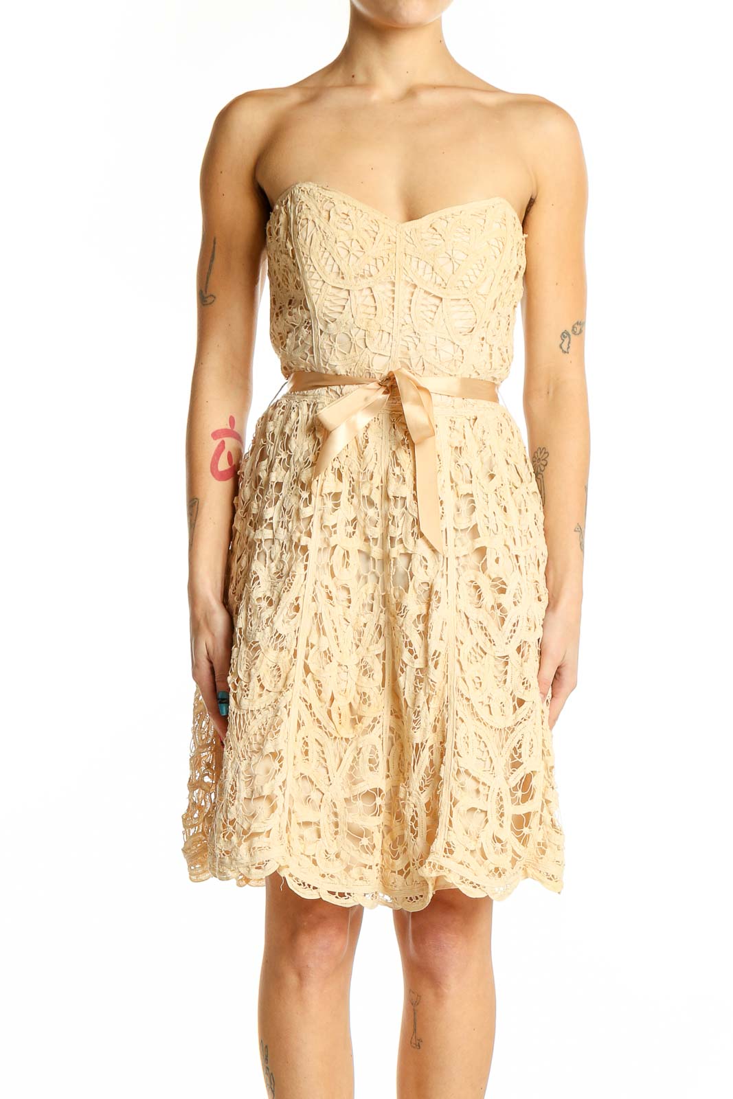 Cream Lace Strapless Cocktail Dress Front