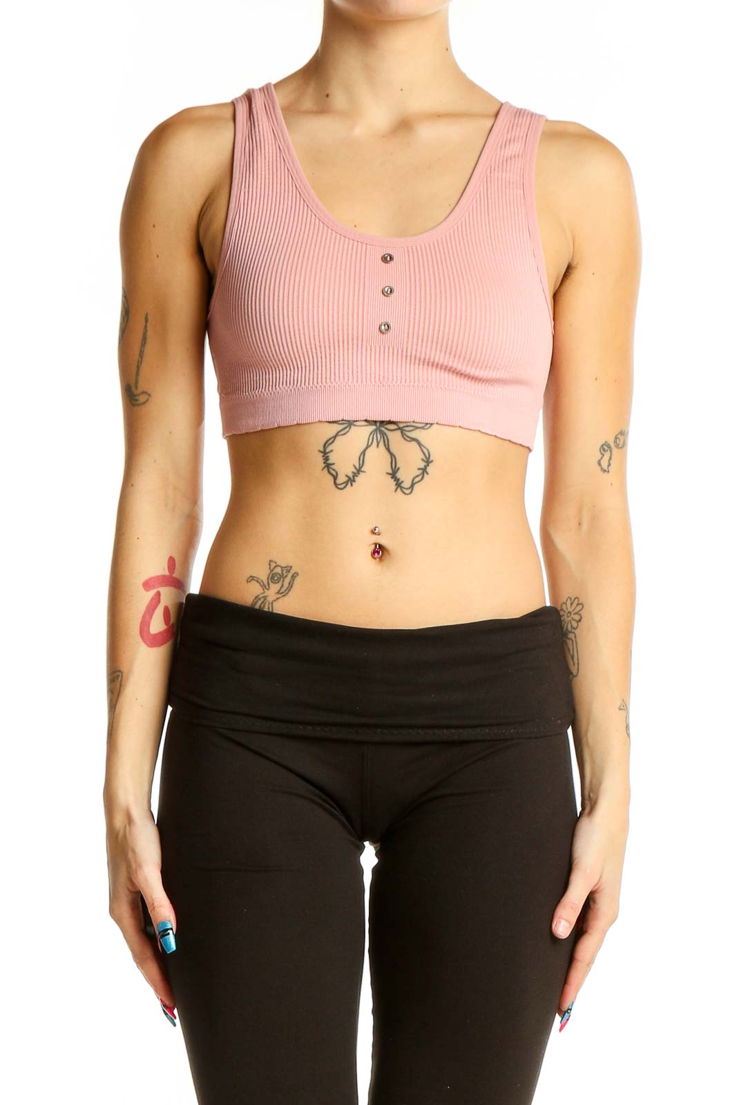 Pink Ribbed Crop Top Front