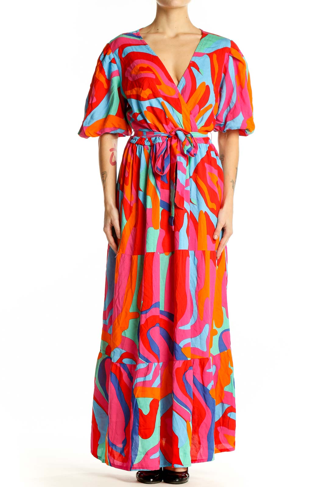 Multicolor Abstract Print Maxi Dress Front