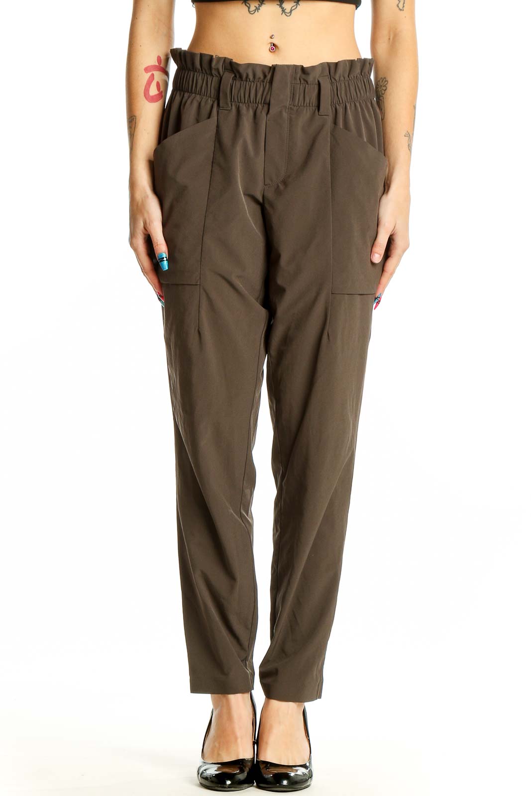 Olive Relaxed Fit Cargo Pants Front