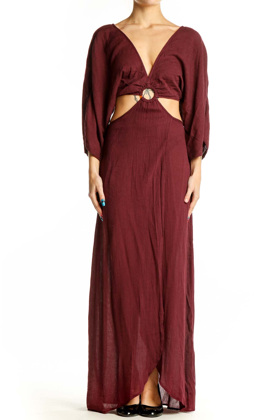 Burgundy Cutout Maxi Dress Front