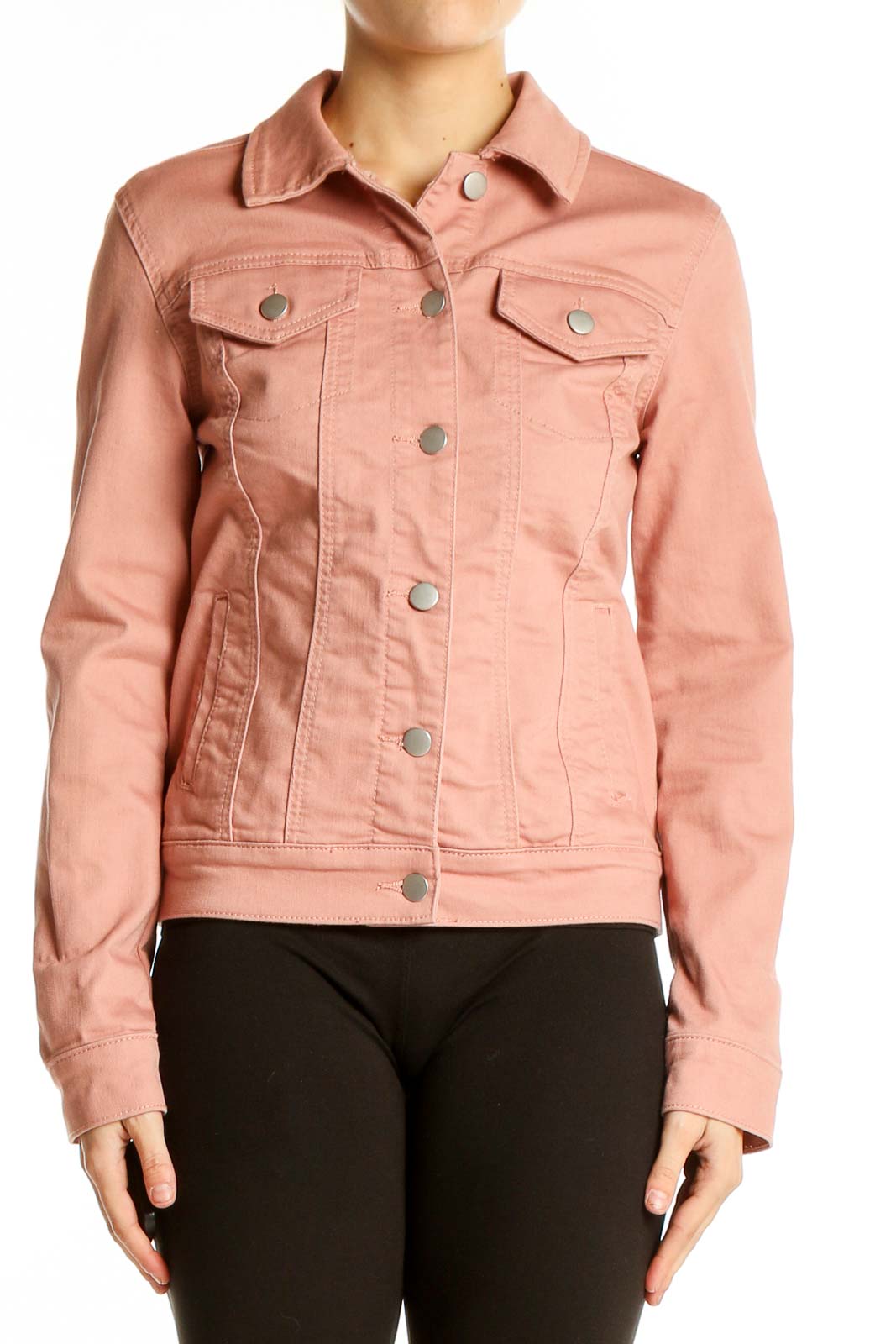 Pink Denim Jacket with Button Front Front