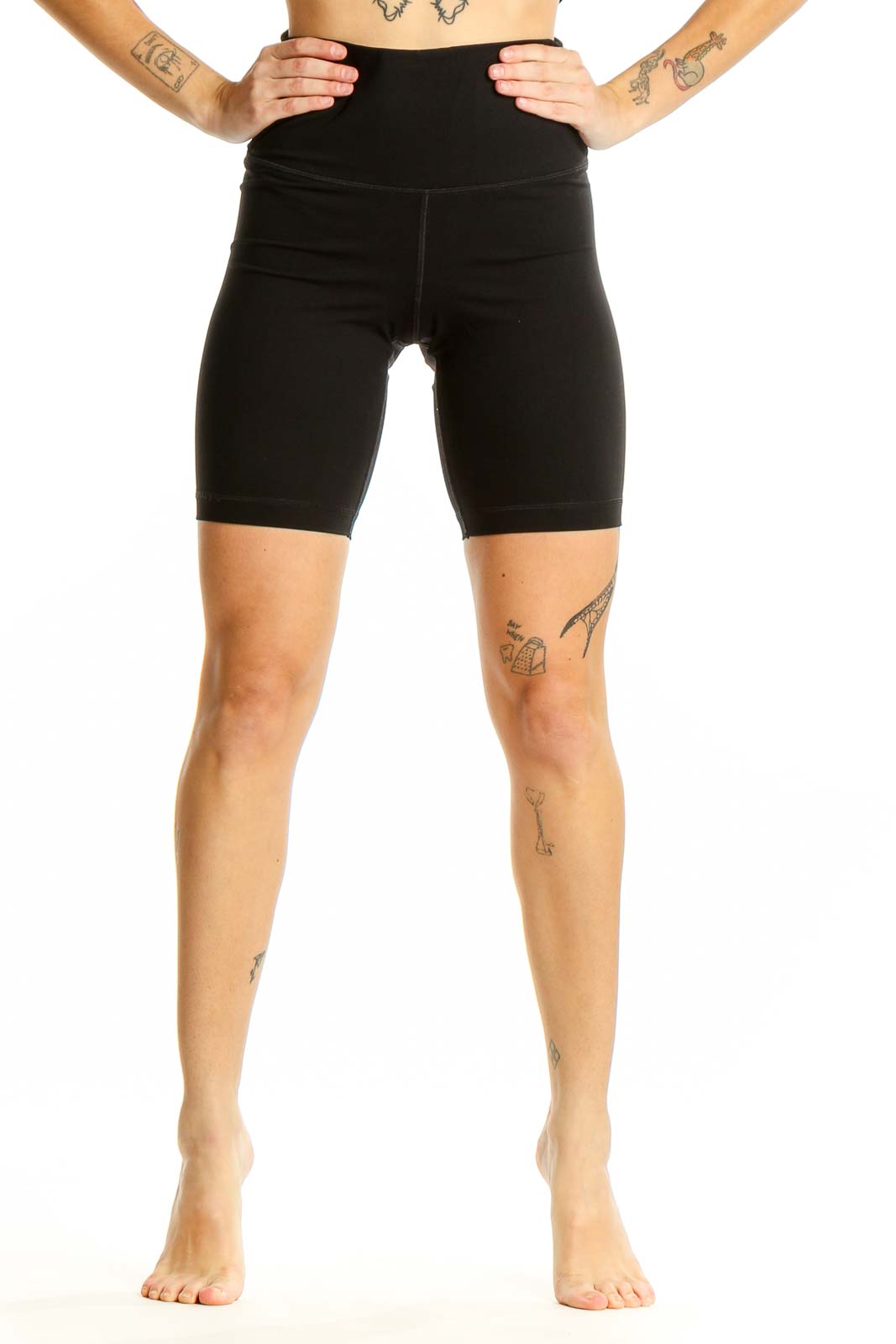 Black High-Waisted Biker Shorts Front