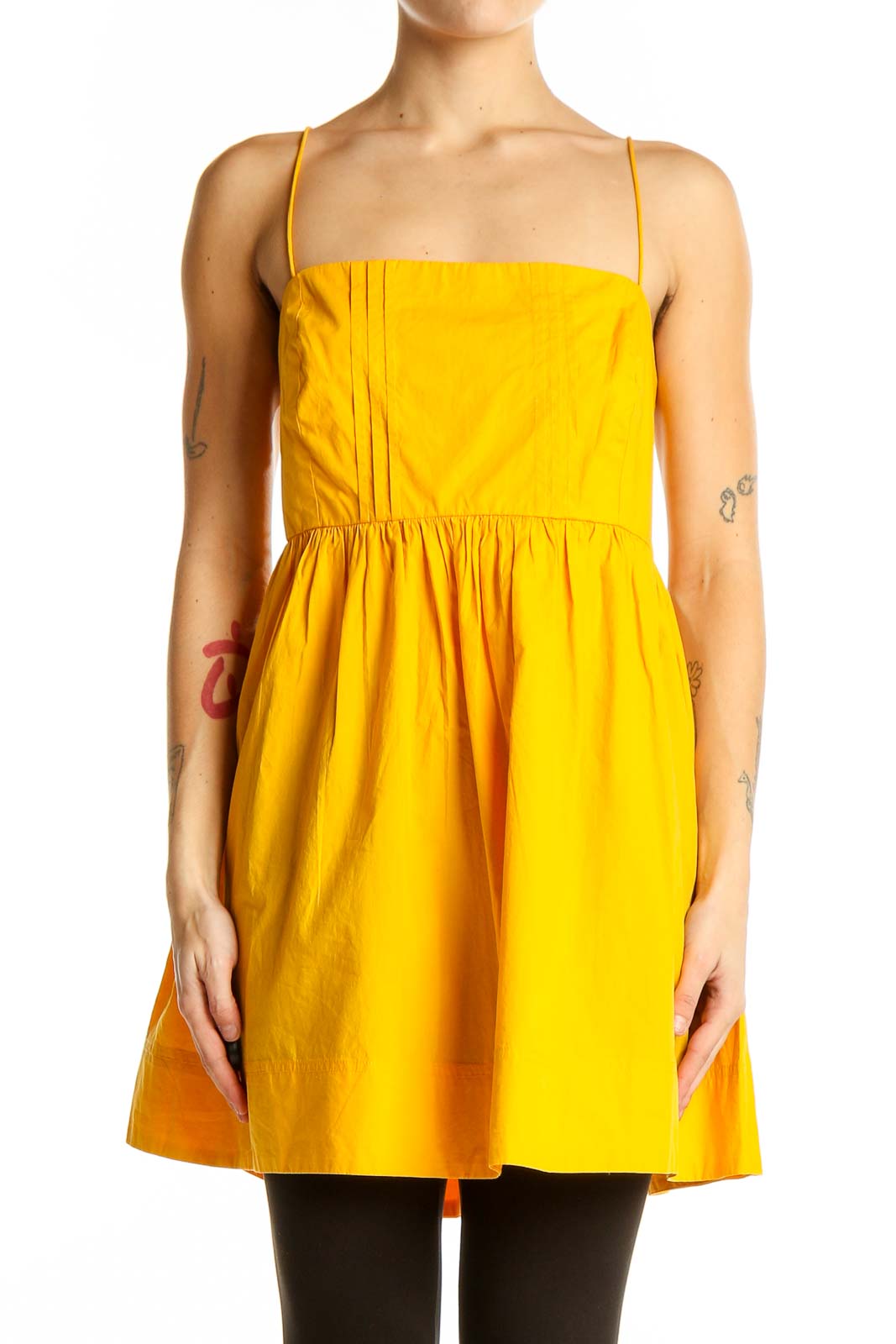 Yellow Cotton Spaghetti Strap Sundress Front