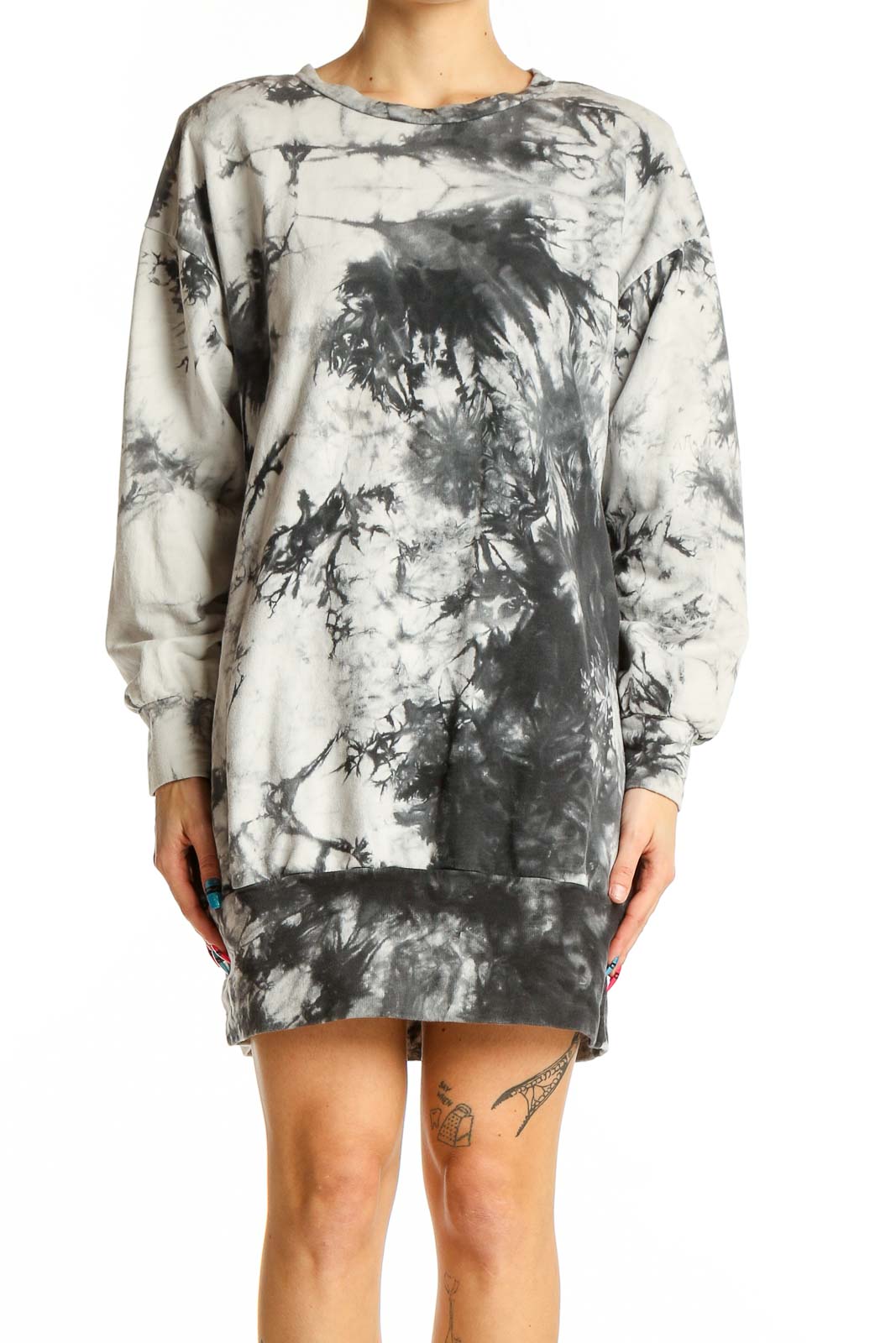 Gray Tie-Dye Sweatshirt Dress Front