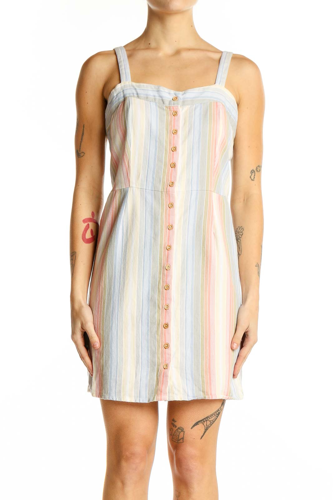 Pastel Striped Button-Front Sundress Front