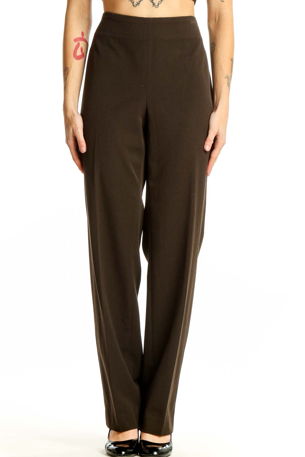 Brown Wide-Leg Dress Pants Front