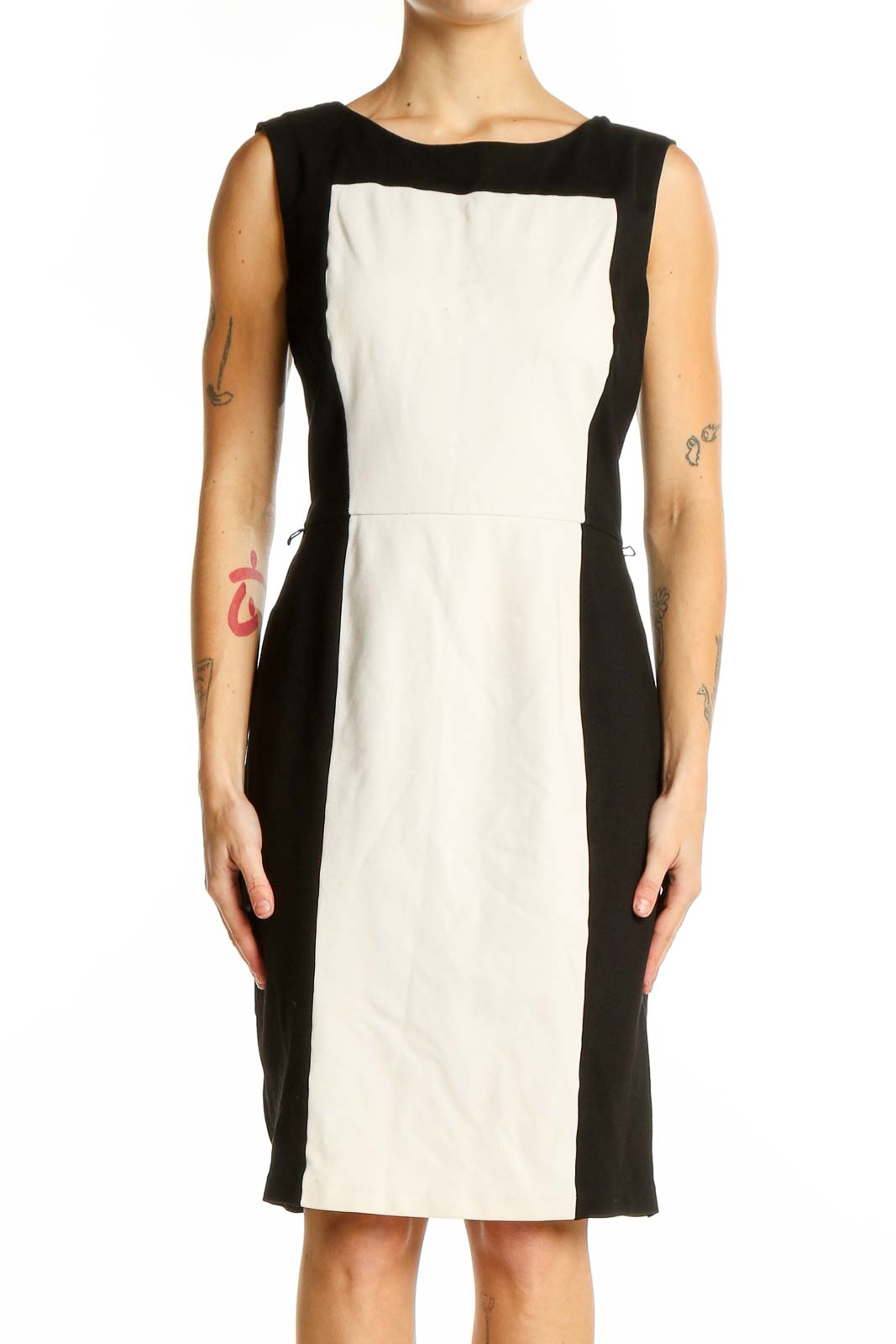 Black and White Color Block Sheath Dress Front