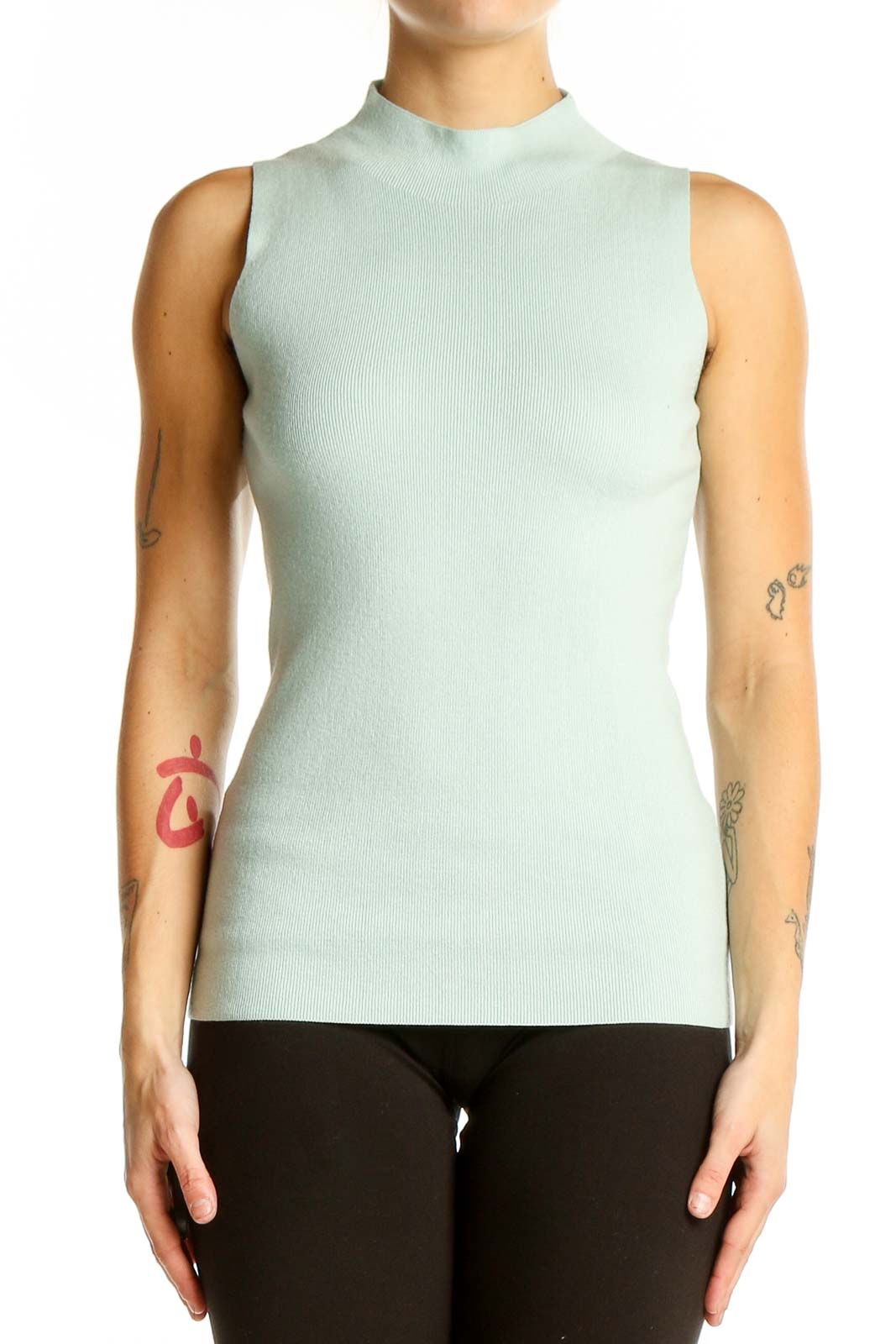 Mint Green Sleeveless Mock Neck Top Front