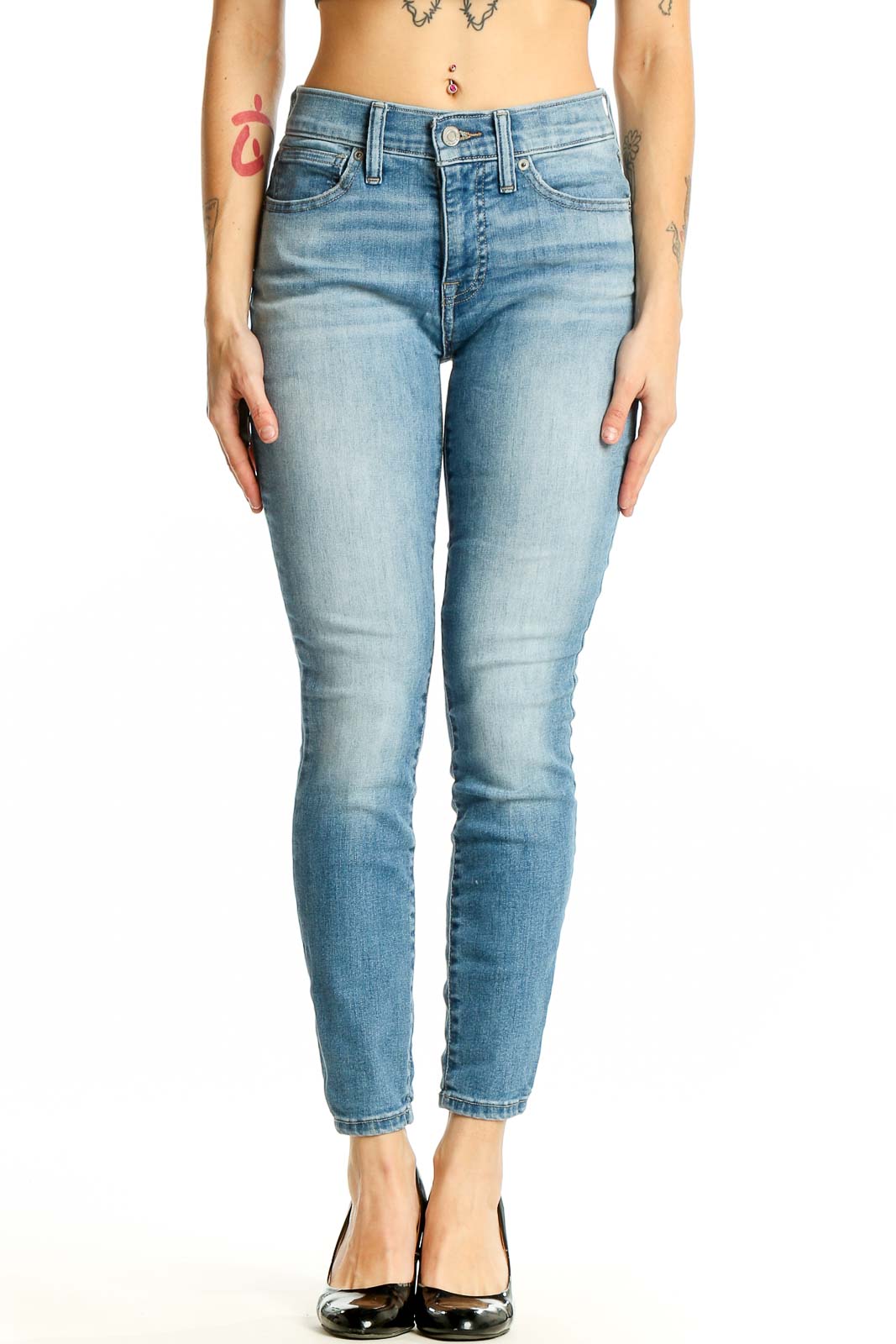 Light Blue Skinny Ankle Jeans Front