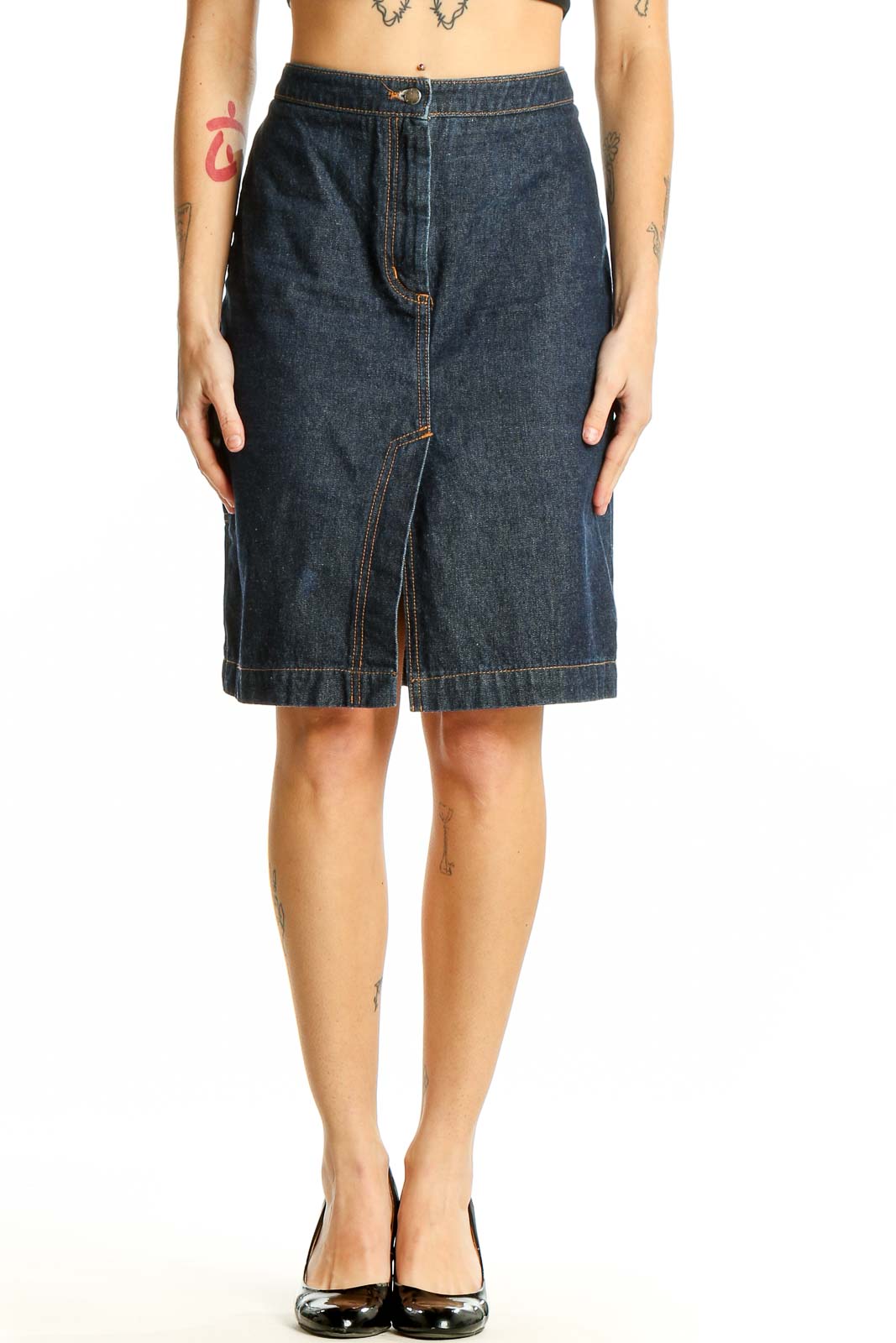 Dark Blue Denim Pencil Skirt Front