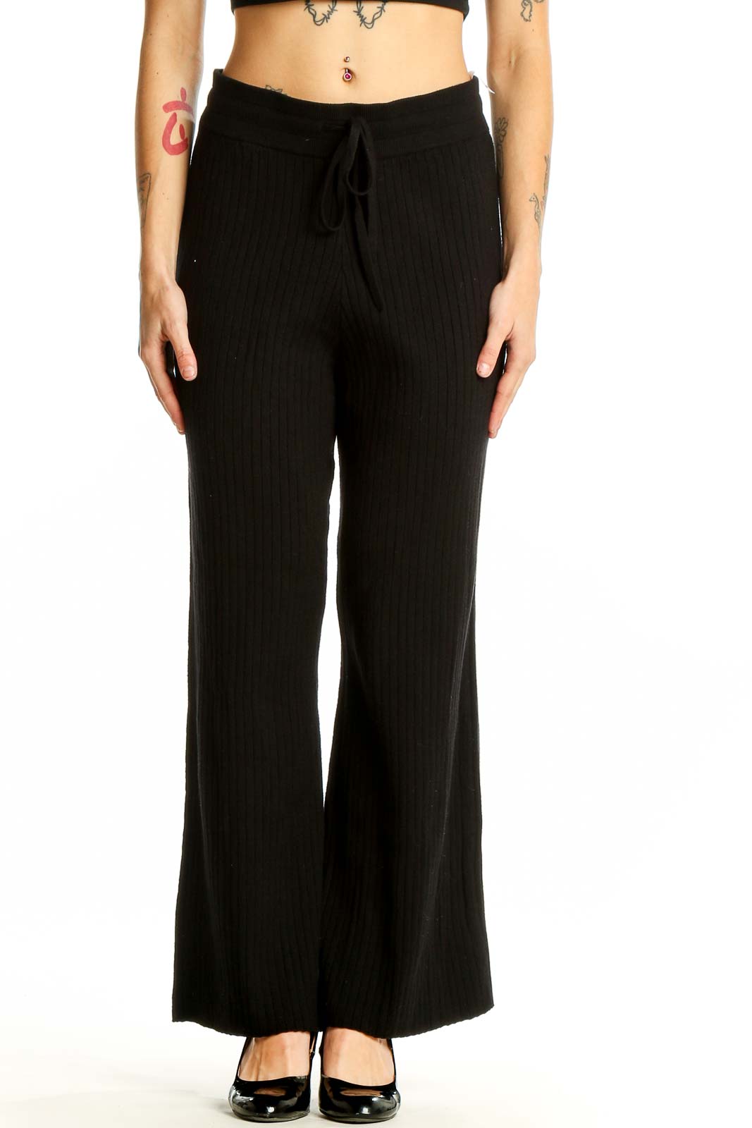 Black Wide-Leg Lounge Pants Front