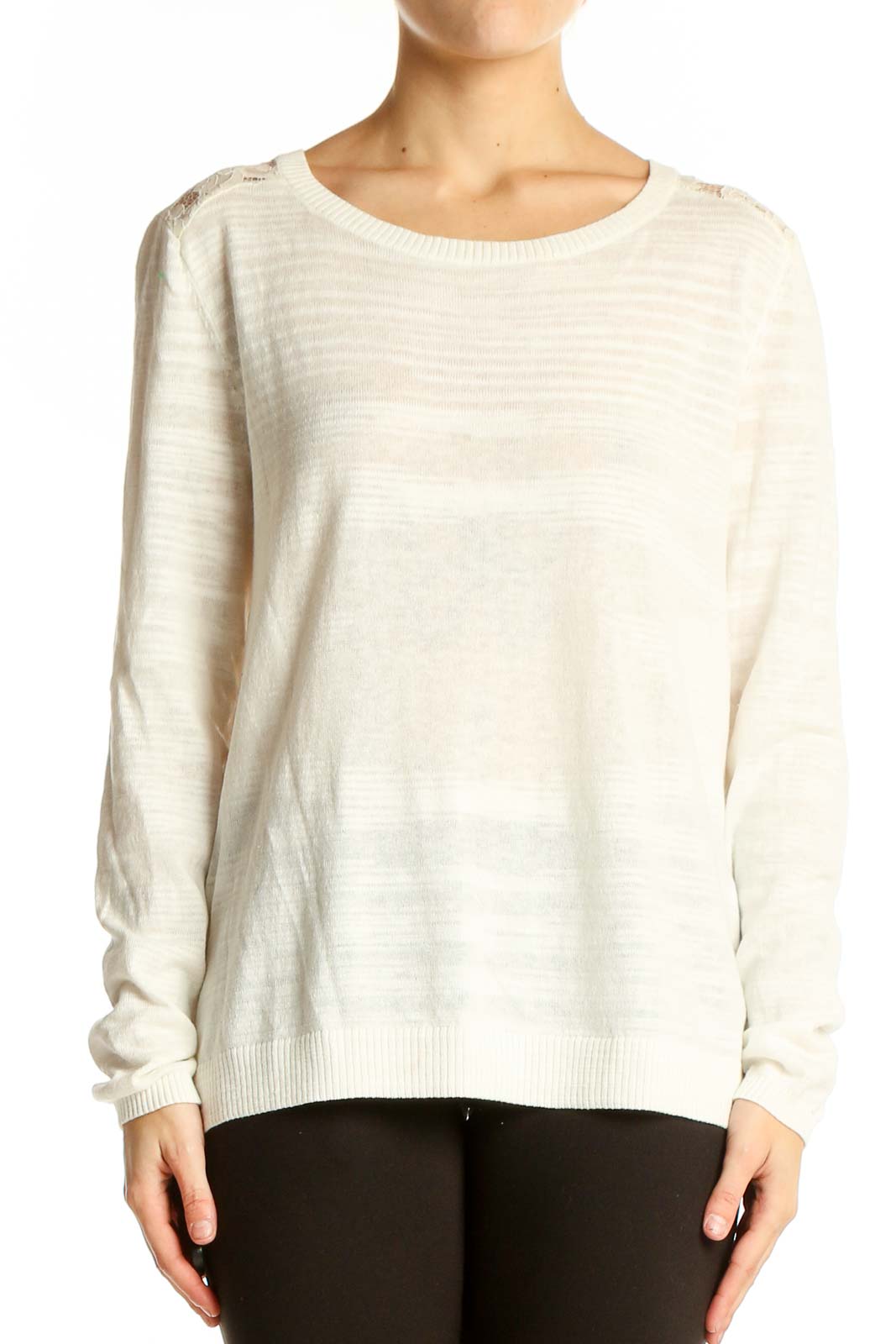 Cream Lightweight Knit Sweater Front