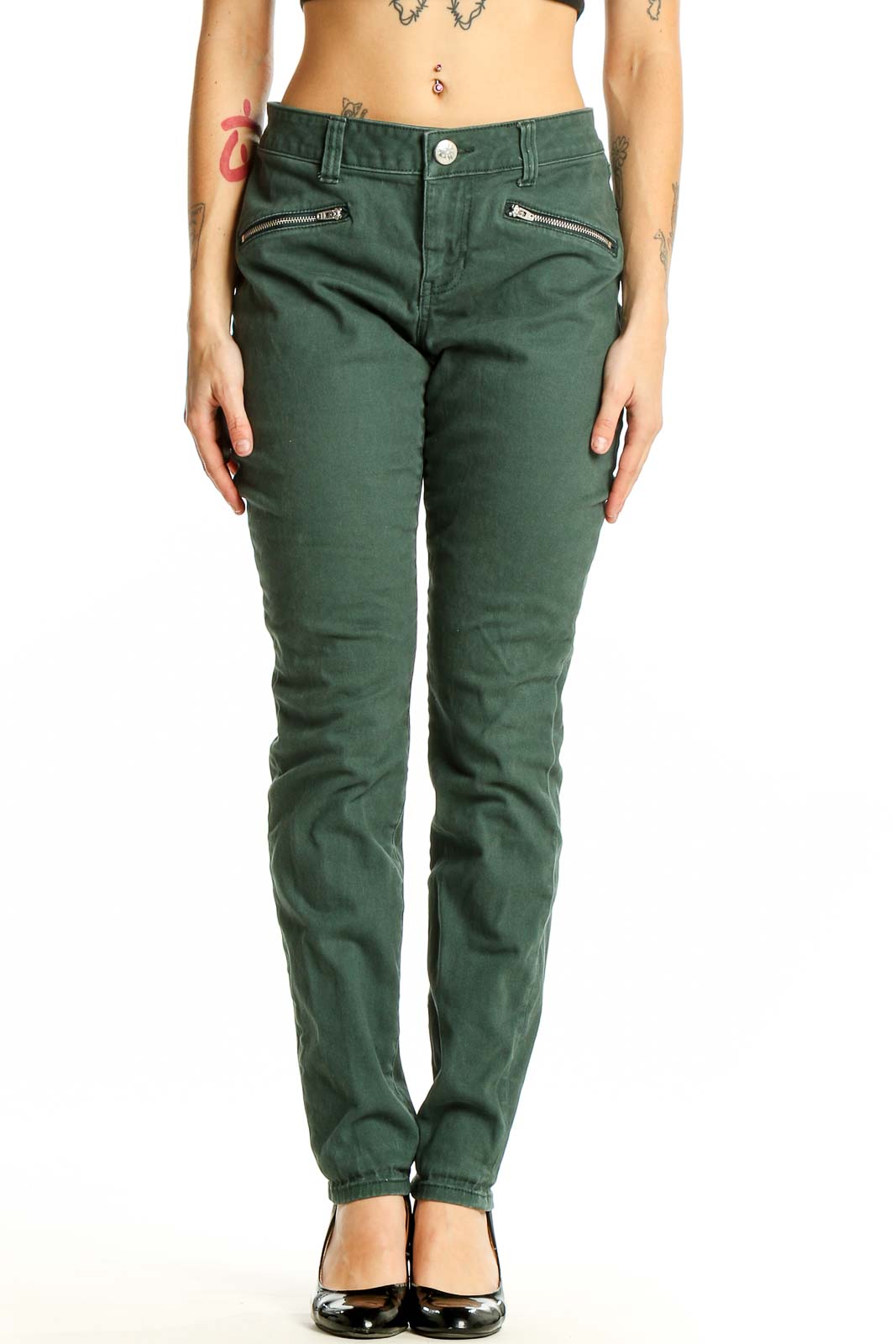 Green Slim Fit Denim Jeans Front