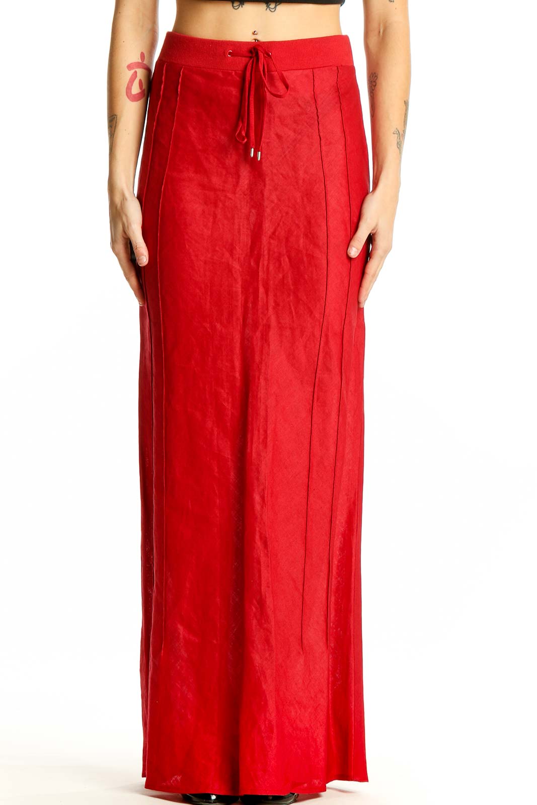 Red Ramie Maxi Skirt Front