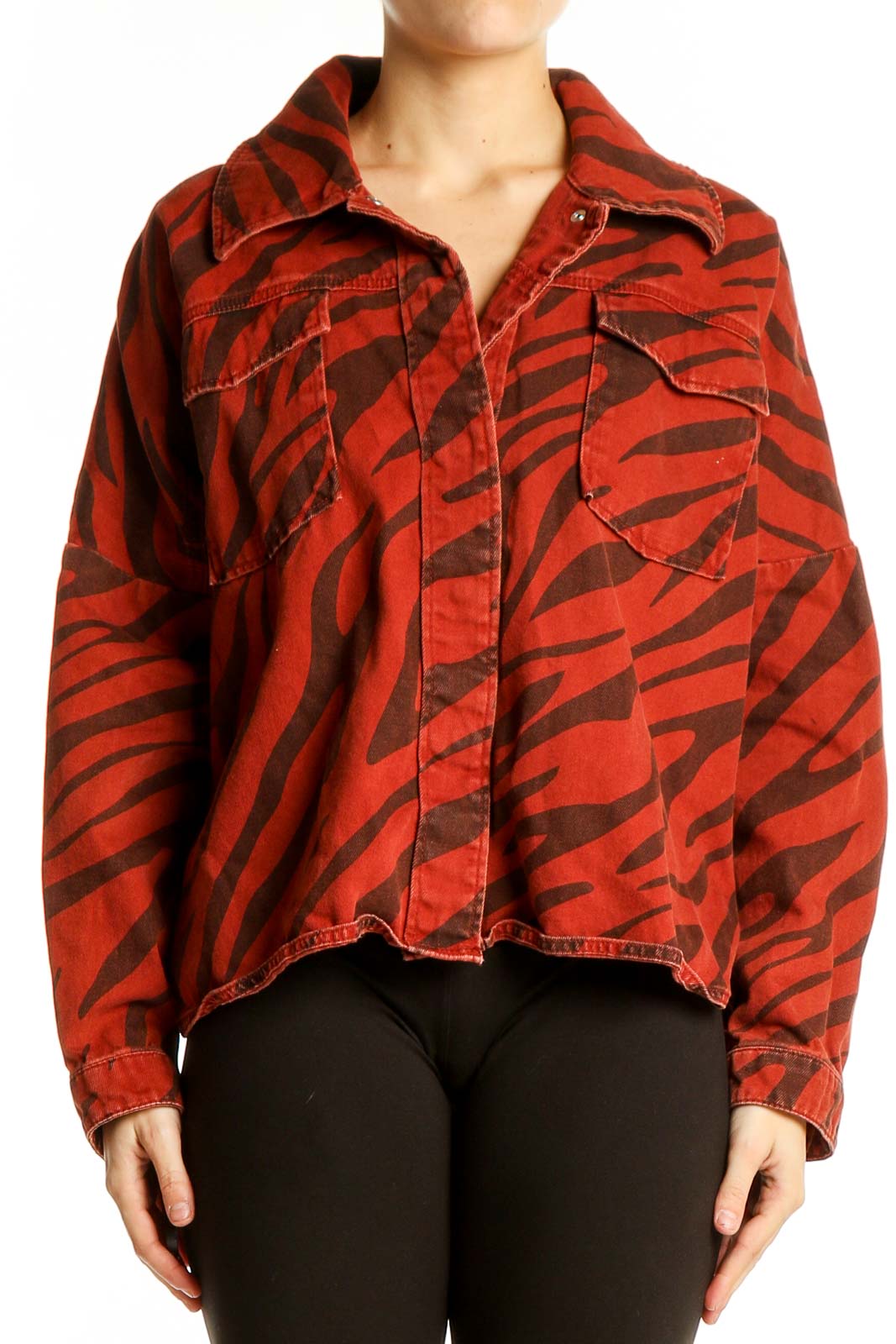 Red Zebra Print Cropped Jacket Front