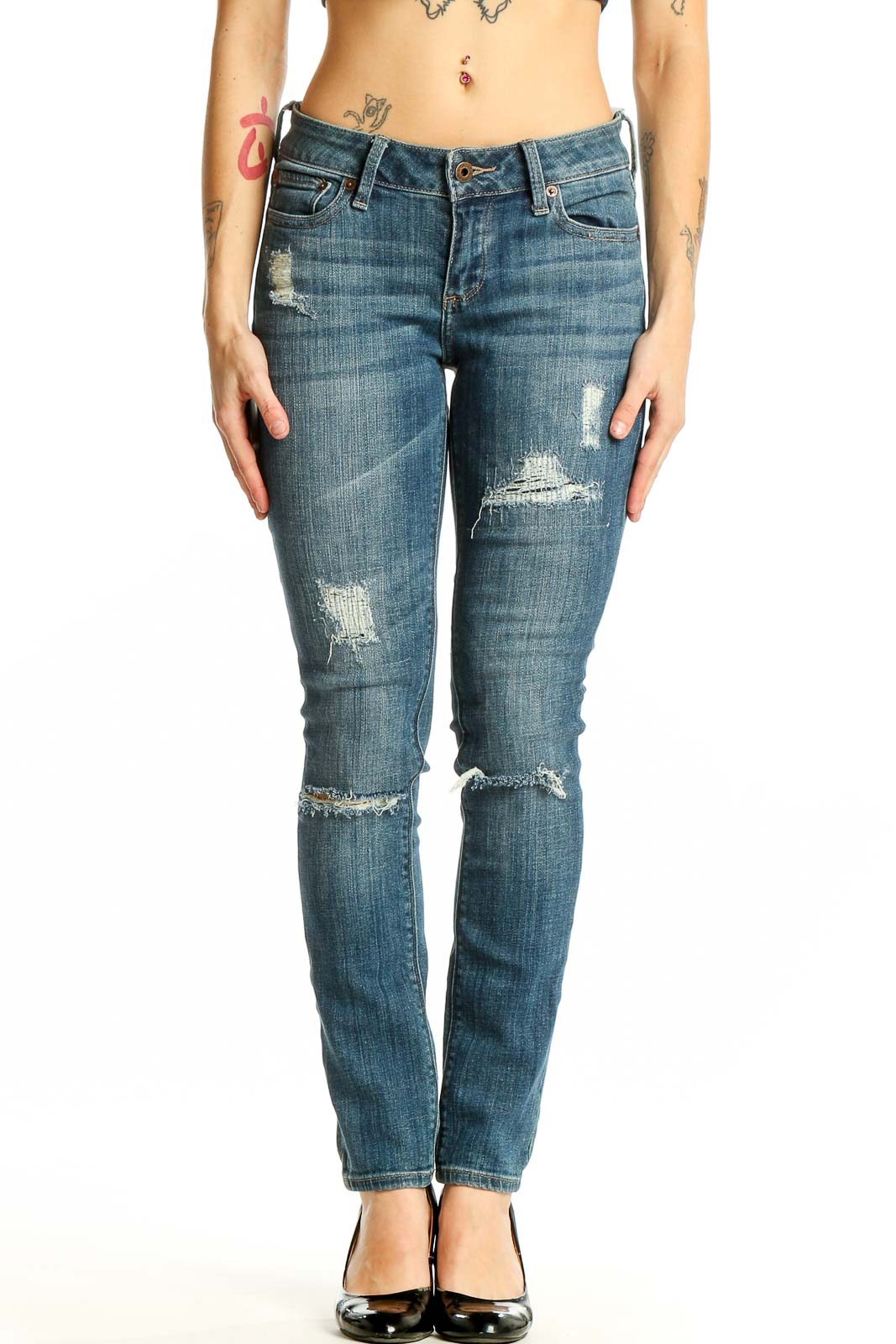 Blue Distressed Skinny Jeans Front