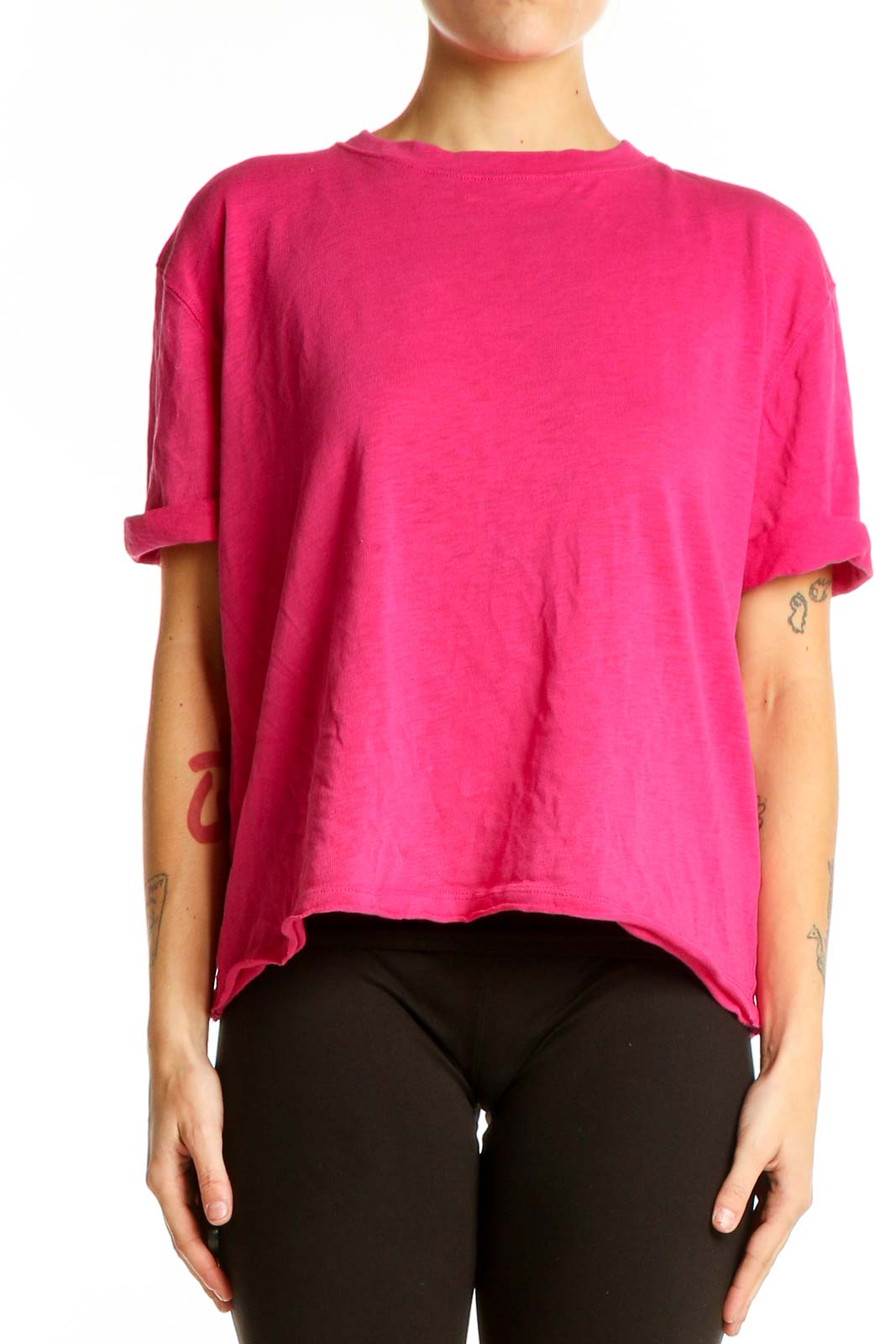 Hot Pink Oversized Cotton Blend T-Shirt Front