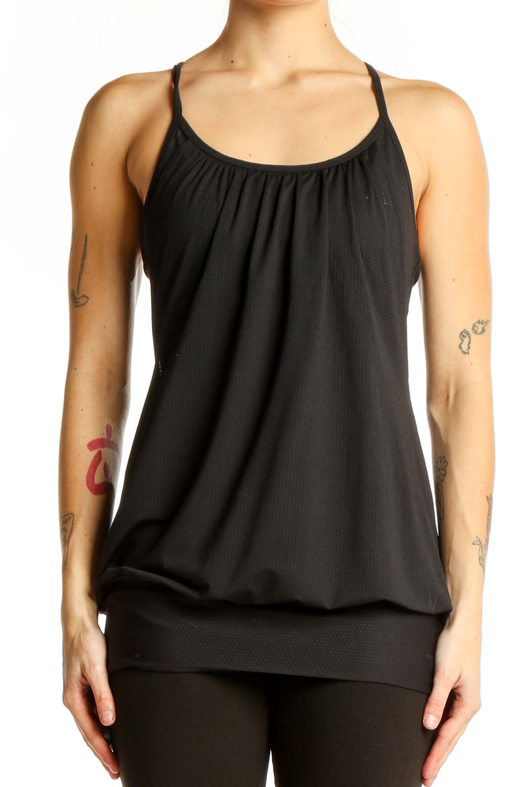 Black Flowy Athletic Tank Top Front