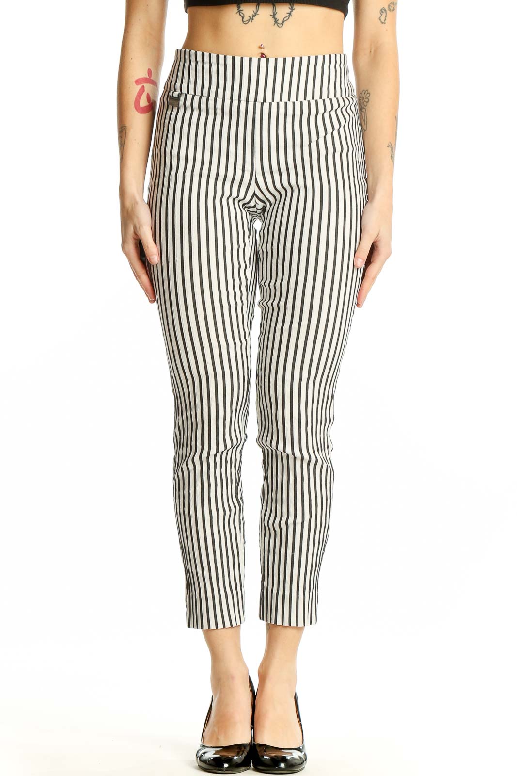 Black and White Striped Cropped Pants Front