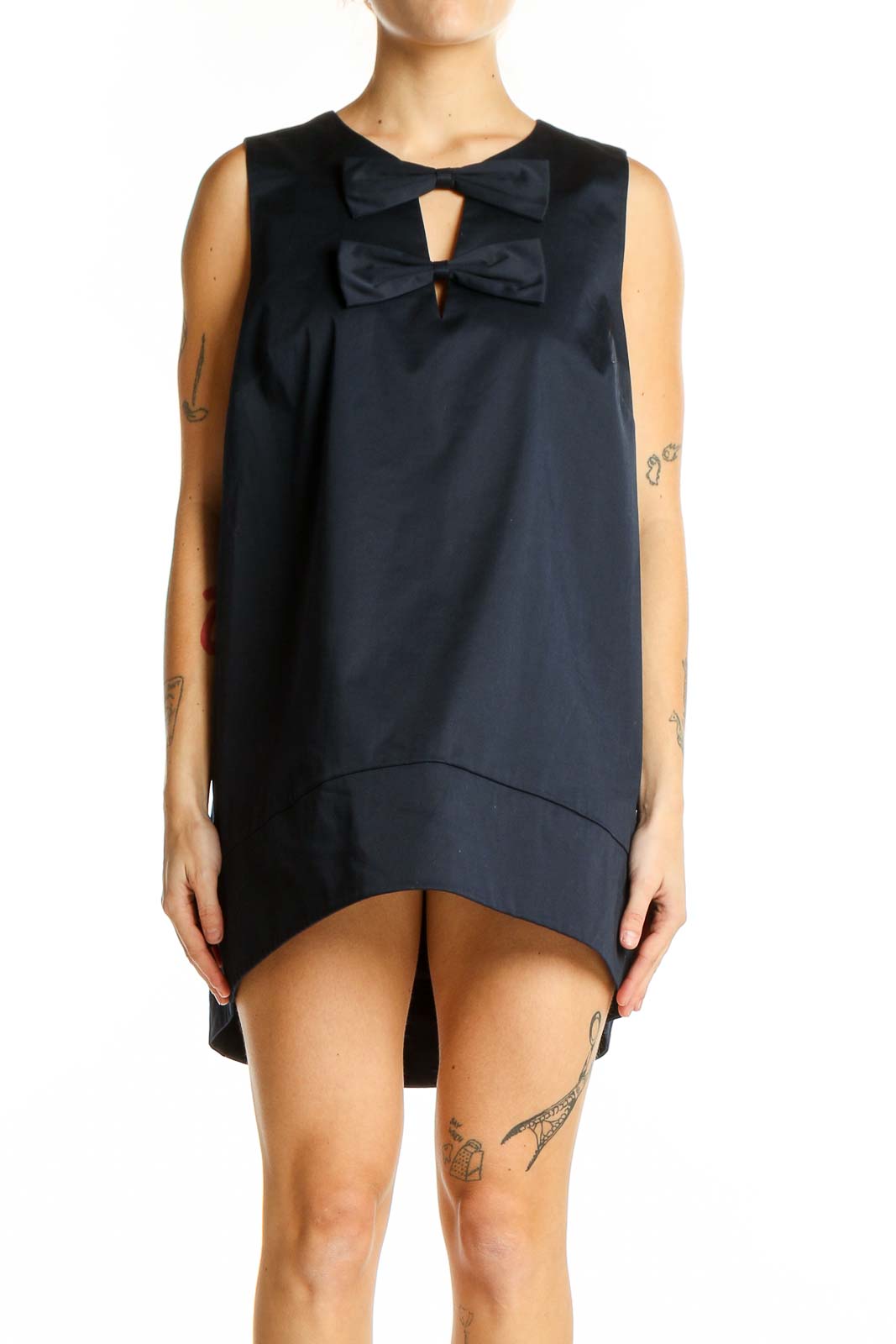 Navy Sleeveless Bow-Detail Mini Dress Front