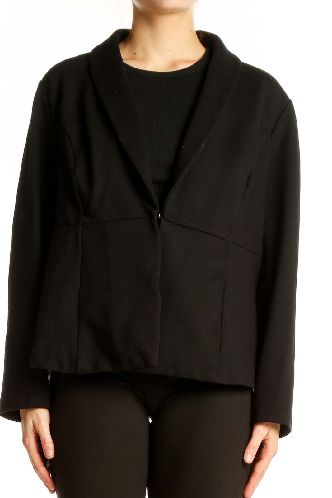 Black Structured Cropped Blazer Front