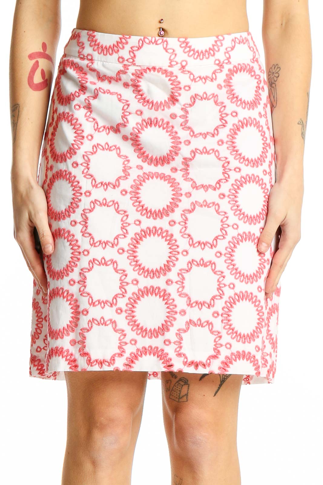 Pink Circular Pattern Cotton Skirt Front