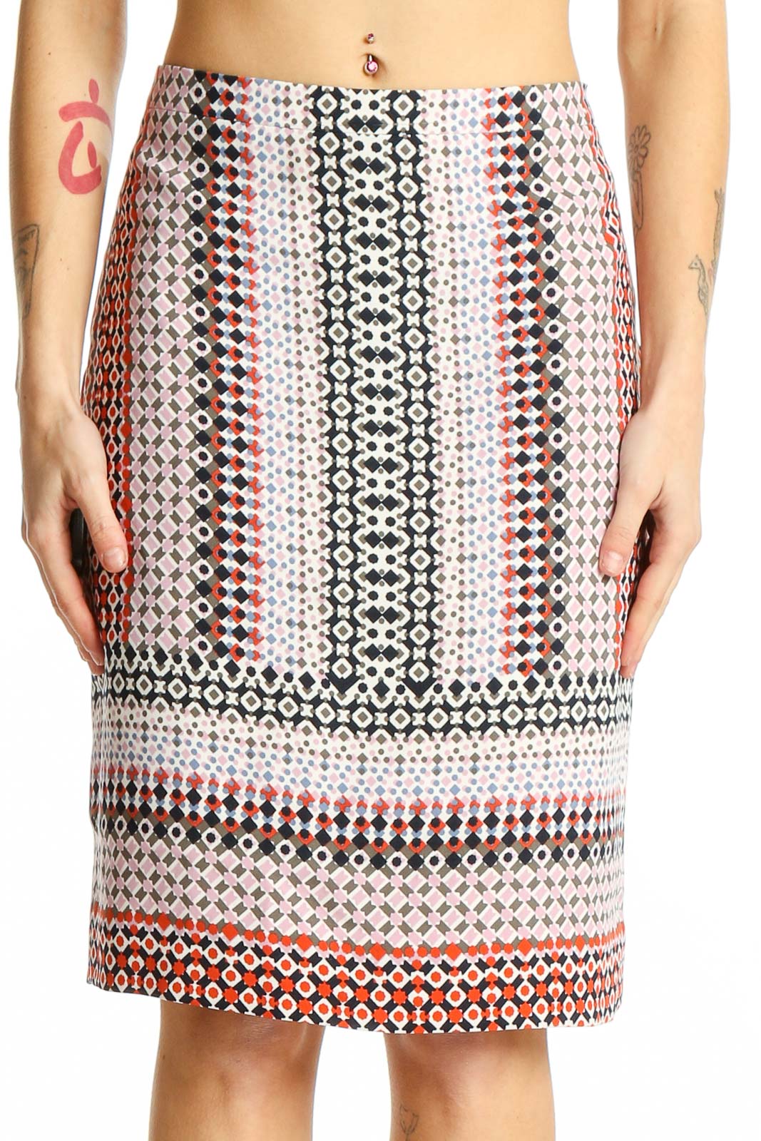 Multicolor Geometric Print Pencil Skirt Front