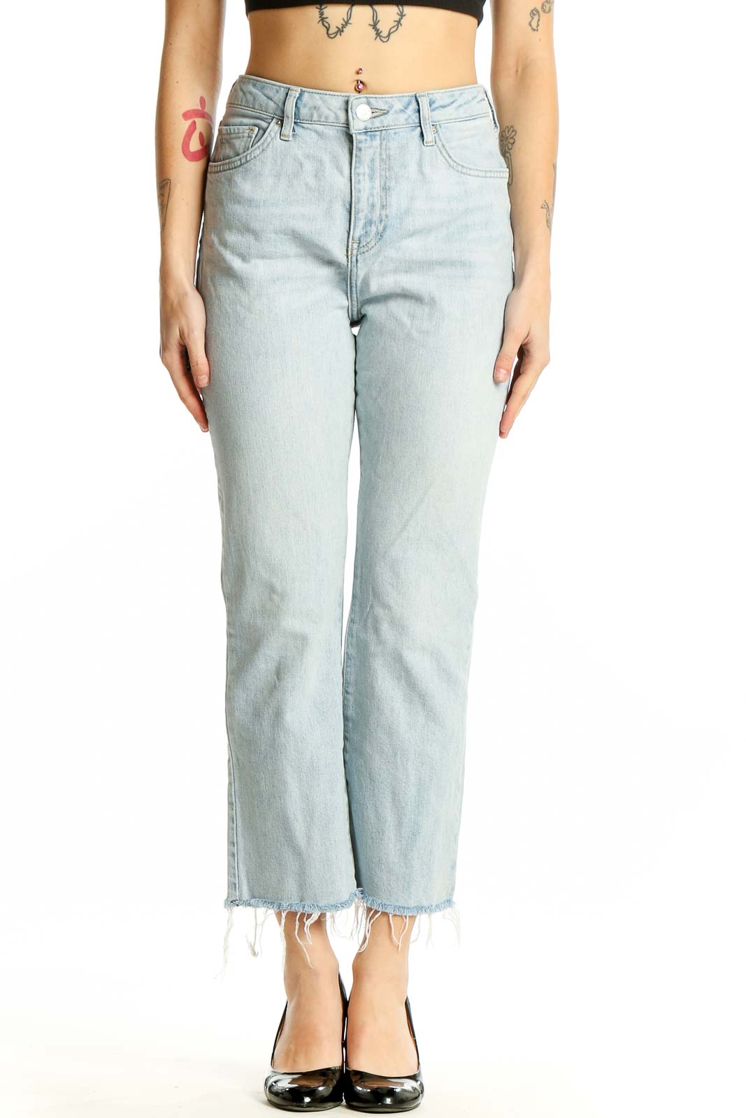 Light Blue Cropped Straight-Leg Jeans Front