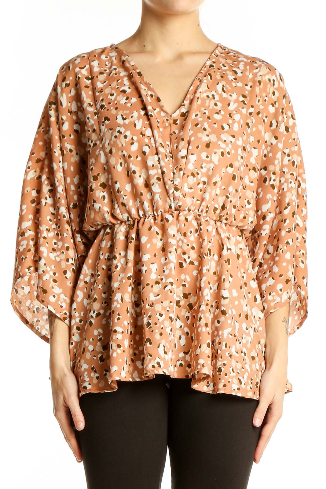 Peach Leopard Print Kimono Blouse Front