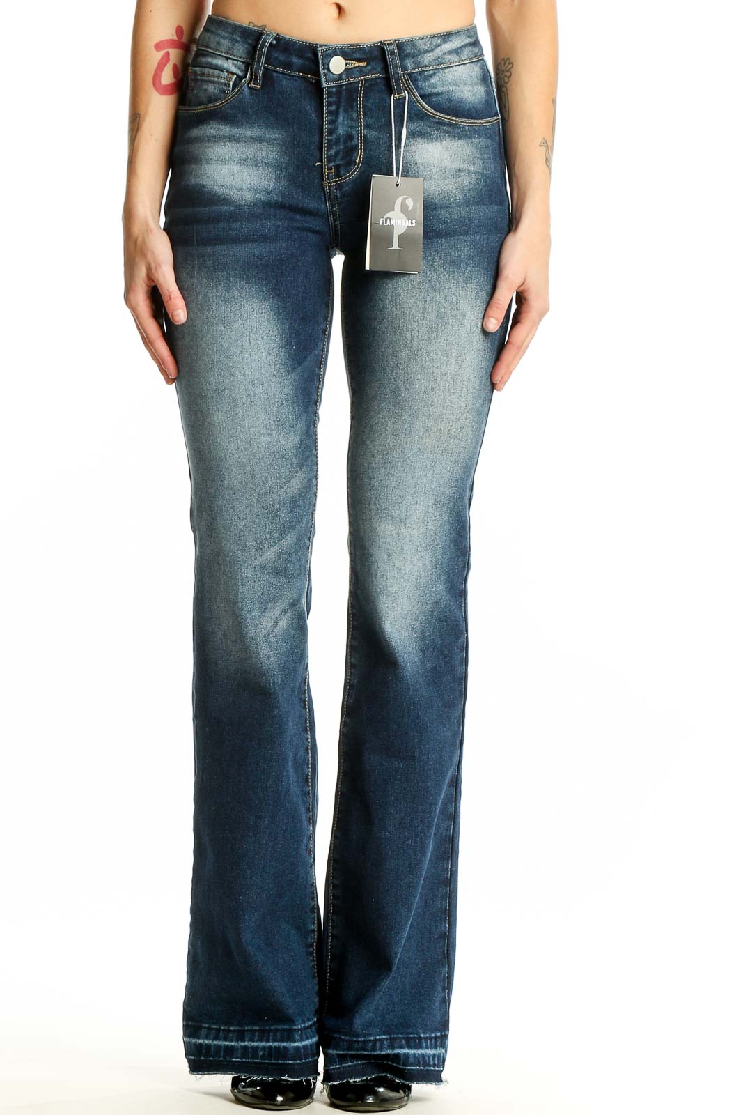 Blue Faded Flare Denim Jeans Front
