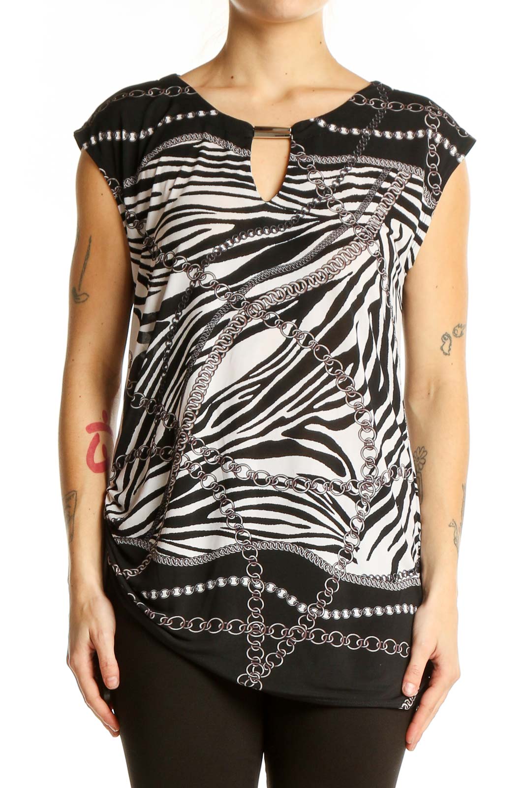 Black and White Zebra Print Sleeveless Top Front
