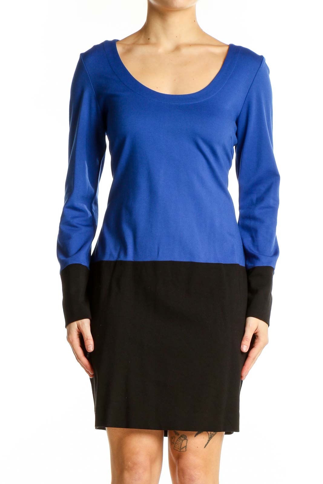 Blue and Black Color Block Dress Front