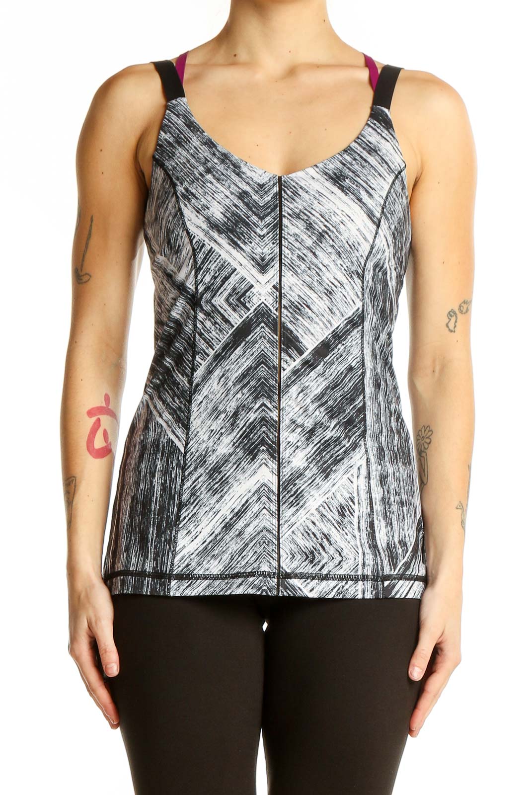 Gray Geometric Print Athletic Tank Top Front
