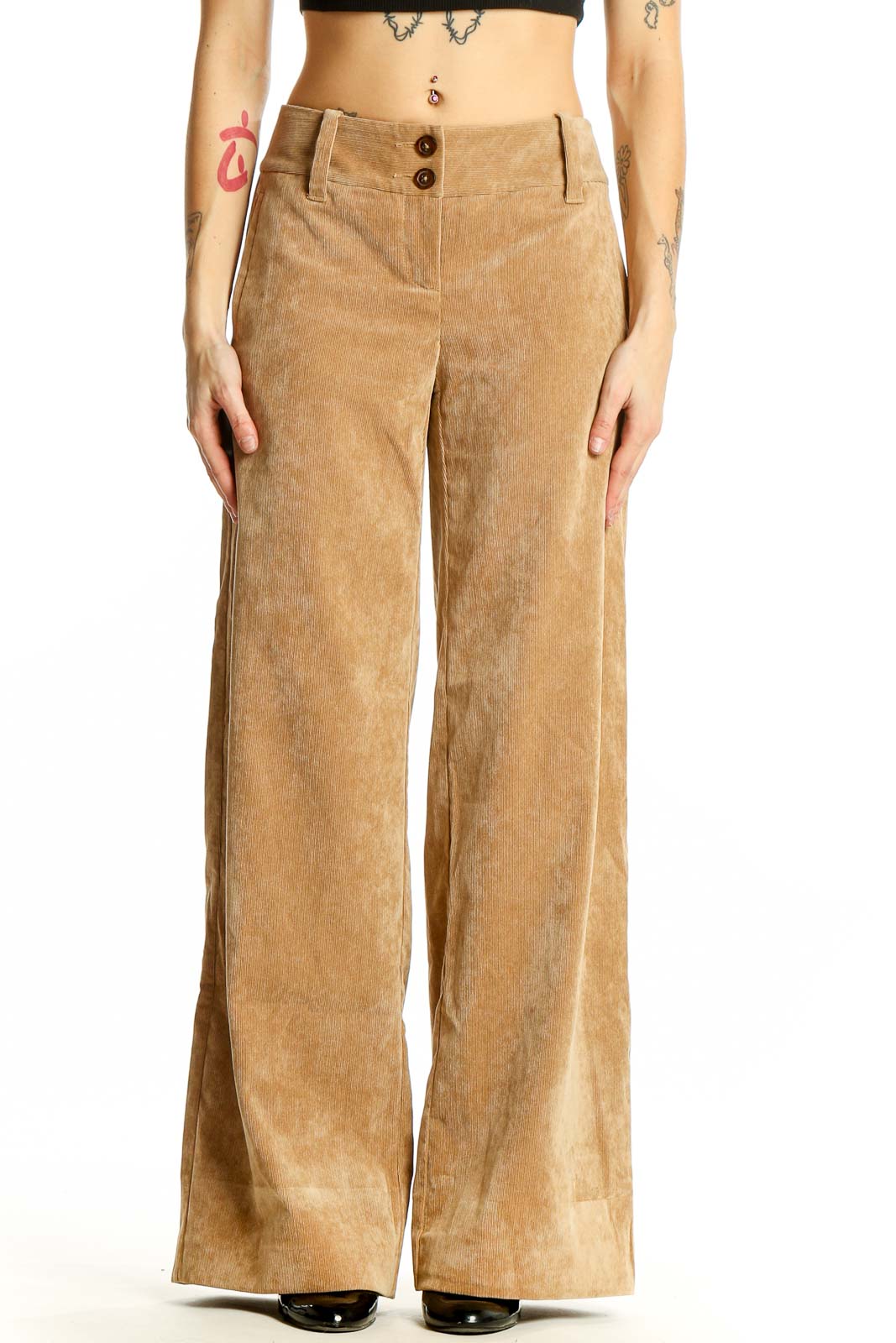 Tan Corduroy Wide-Leg Trousers Front