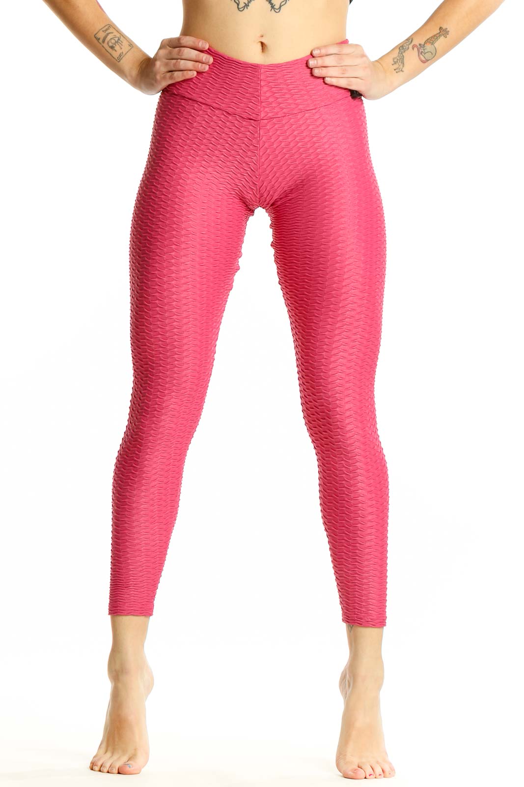 Pink Textured High-Waist Activewear Leggings Front