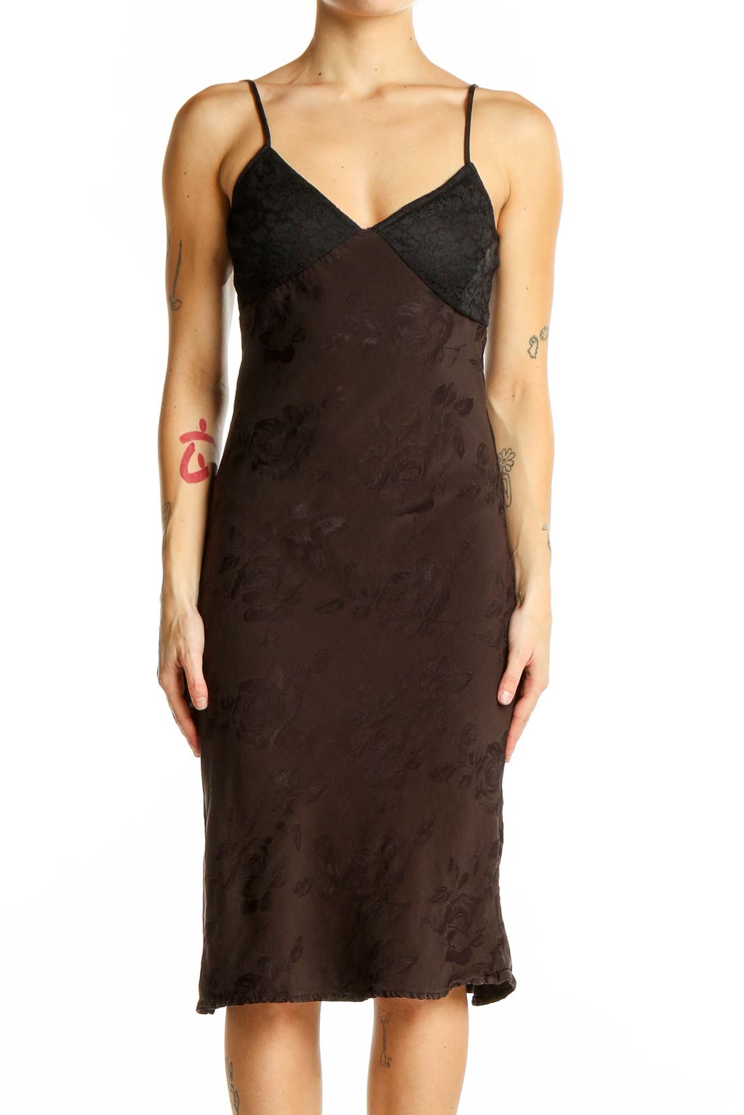 Brown Satin Slip Dress Front