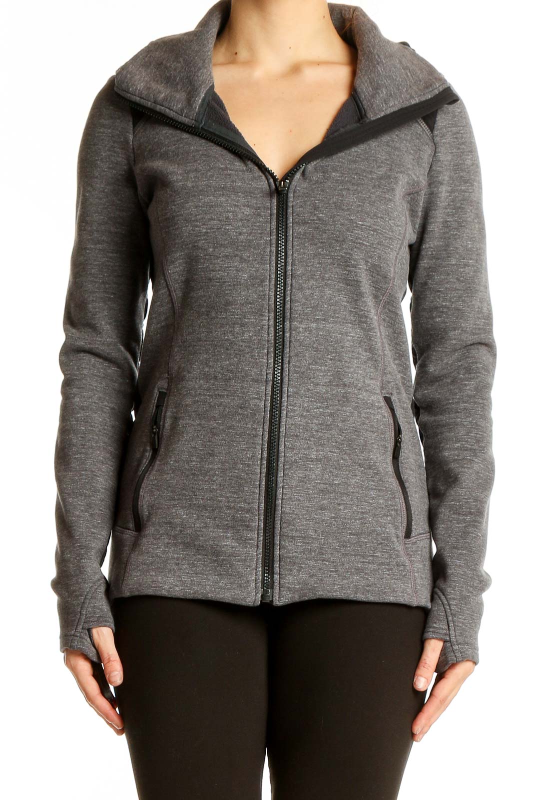 Gray Zip-Up Athletic Jacket Front